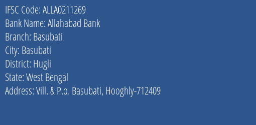 Allahabad Bank Basubati Branch Hugli IFSC Code ALLA0211269