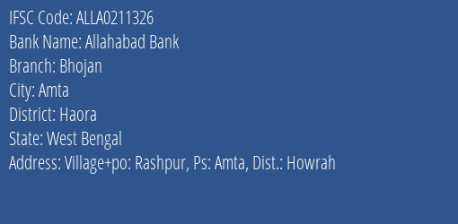 Allahabad Bank Bhojan Branch Haora IFSC Code ALLA0211326