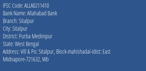 Allahabad Bank Sitalpur Branch Purba Medinipur IFSC Code ALLA0211410