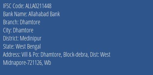 Allahabad Bank Dhamtore Branch Medinipur IFSC Code ALLA0211448