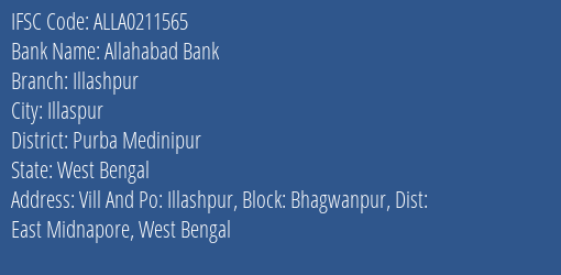 Allahabad Bank Illashpur Branch Purba Medinipur IFSC Code ALLA0211565