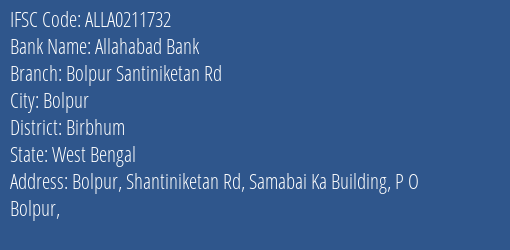 Allahabad Bank Bolpur Santiniketan Rd Branch Birbhum IFSC Code ALLA0211732