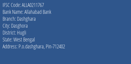 Allahabad Bank Dashghara Branch Hugli IFSC Code ALLA0211767