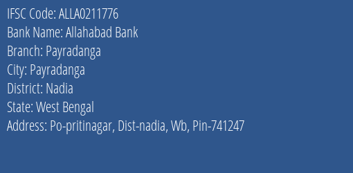Allahabad Bank Payradanga Branch Nadia IFSC Code ALLA0211776