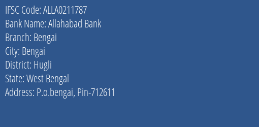 Allahabad Bank Bengai Branch Hugli IFSC Code ALLA0211787