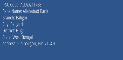 Allahabad Bank Baligori Branch Hugli IFSC Code ALLA0211788