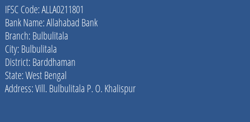 Allahabad Bank Bulbulitala Branch Barddhaman IFSC Code ALLA0211801