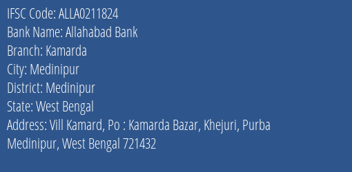 Allahabad Bank Kamarda Branch Medinipur IFSC Code ALLA0211824