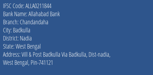 Allahabad Bank Chandandaha Branch Nadia IFSC Code ALLA0211844