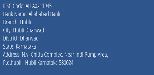Allahabad Bank Hubli Branch Dharwad IFSC Code ALLA0211945