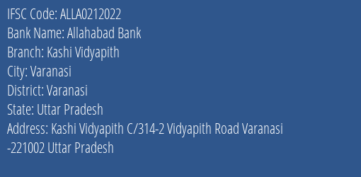 Allahabad Bank Kashi Vidyapith Branch Varanasi IFSC Code ALLA0212022