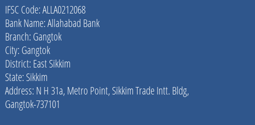 Allahabad Bank Gangtok Branch East Sikkim IFSC Code ALLA0212068