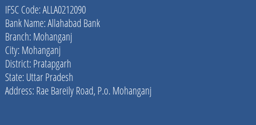 Allahabad Bank Mohanganj Branch Pratapgarh IFSC Code ALLA0212090