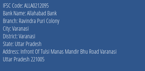 Allahabad Bank Ravindra Puri Colony Branch Varanasi IFSC Code ALLA0212095
