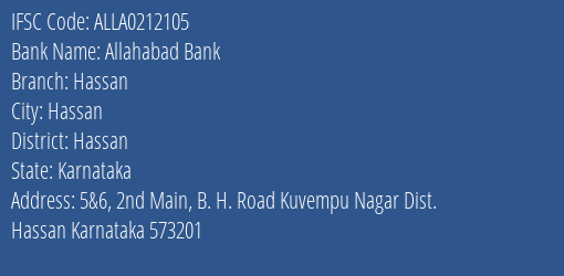 Allahabad Bank Hassan Branch Hassan IFSC Code ALLA0212105
