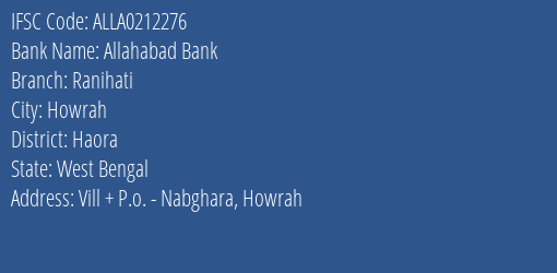 Allahabad Bank Ranihati Branch Haora IFSC Code ALLA0212276
