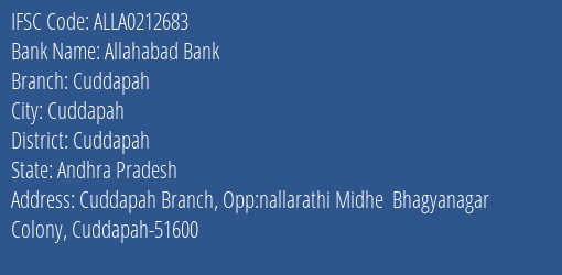 Allahabad Bank Cuddapah Branch Cuddapah IFSC Code ALLA0212683