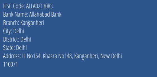 Allahabad Bank Kanganheri Branch Delhi IFSC Code ALLA0213083