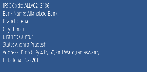 Allahabad Bank Tenali Branch Guntur IFSC Code ALLA0213186