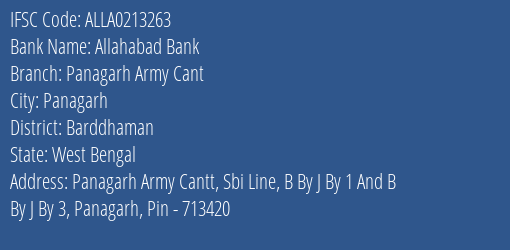 Allahabad Bank Panagarh Army Cant Branch Barddhaman IFSC Code ALLA0213263