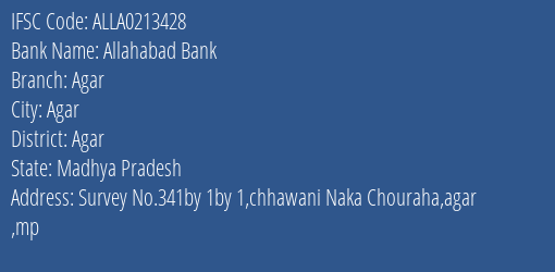 Allahabad Bank Agar Branch Agar IFSC Code ALLA0213428