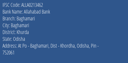 Allahabad Bank Baghamari Branch Khurda IFSC Code ALLA0213462