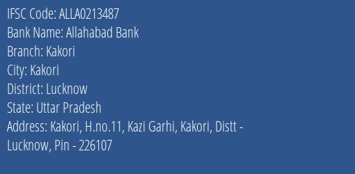Allahabad Bank Kakori Branch Lucknow IFSC Code ALLA0213487