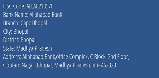 Allahabad Bank Capc Bhopal Branch Bhopal IFSC Code ALLA0213576
