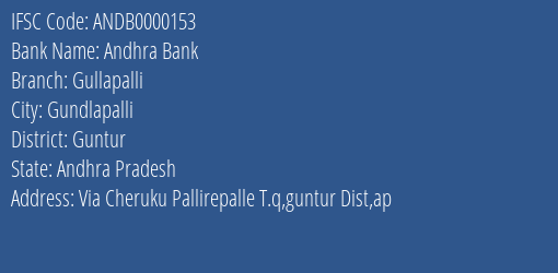 Andhra Bank Gullapalli Branch Guntur IFSC Code ANDB0000153