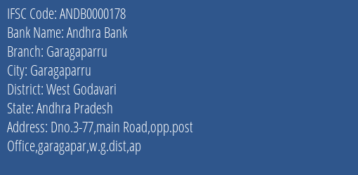 Andhra Bank Garagaparru Branch West Godavari IFSC Code ANDB0000178