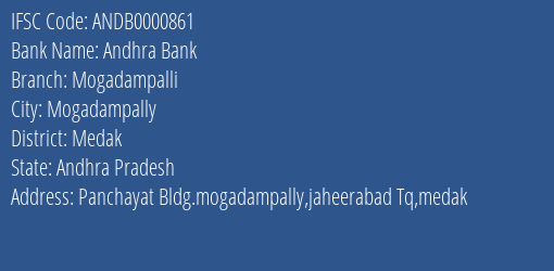 Andhra Bank Mogadampalli Branch, Branch Code 000861 & IFSC Code Andb0000861