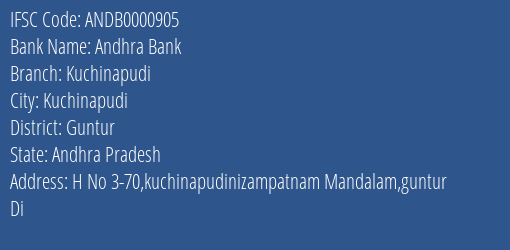 Andhra Bank Kuchinapudi Branch Guntur IFSC Code ANDB0000905