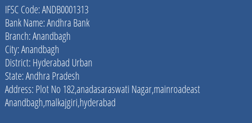 Andhra Bank Anandbagh Branch Hyderabad Urban IFSC Code ANDB0001313