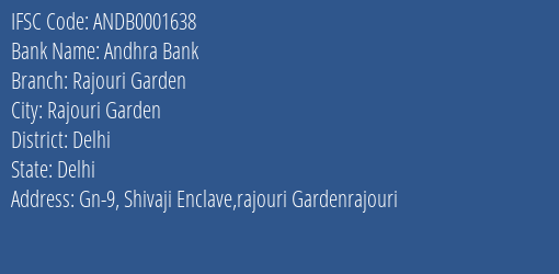 Andhra Bank Rajouri Garden Branch Delhi IFSC Code ANDB0001638