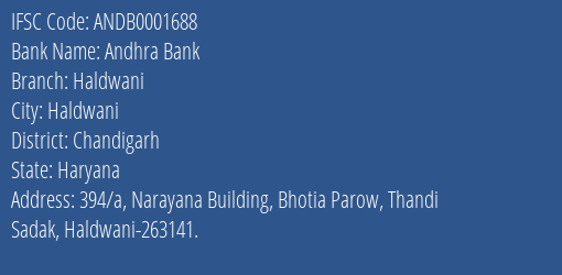 Andhra Bank Haldwani Branch Chandigarh IFSC Code ANDB0001688