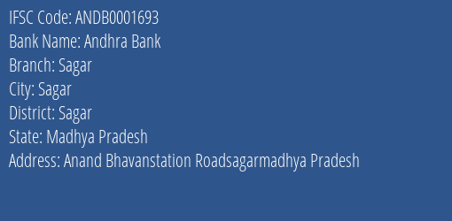 Andhra Bank Sagar Branch, Branch Code 001693 & IFSC Code ANDB0001693