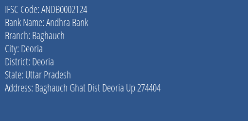 Andhra Bank Baghauch Branch Deoria IFSC Code ANDB0002124