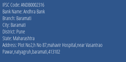 Andhra Bank Baramati Branch Pune IFSC Code ANDB0002316