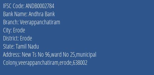 Andhra Bank Veerappanchatiram Branch Erode IFSC Code ANDB0002784