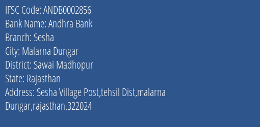Andhra Bank Sesha Branch Sawai Madhopur IFSC Code ANDB0002856