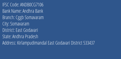 Andhra Bank Cggb Somavaram Branch East Godavari IFSC Code ANDB0CG7106