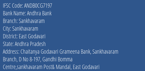 Andhra Bank Sankhavaram Branch East Godavari IFSC Code ANDB0CG7197