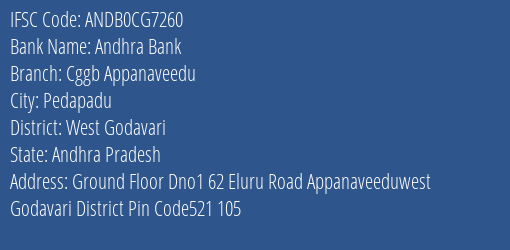 Chaitanya Godavari Grameena Bank Appanaveedu Branch West Godavari IFSC Code ANDB0CG7260