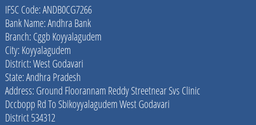 Andhra Bank Cggb Koyyalagudem Branch West Godavari IFSC Code ANDB0CG7266