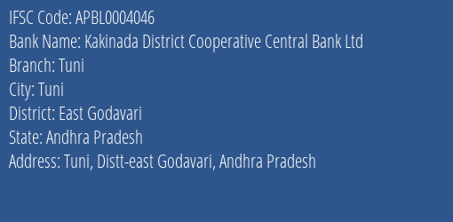 The Andhra Pradesh State Cooperative Bank Limited Tuni Branch, Branch Code 004046 & IFSC Code APBL0004046