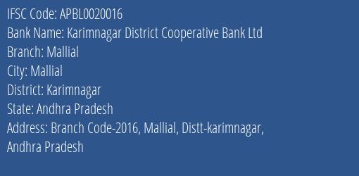 The Andhra Pradesh State Cooperative Bank Limited Mallial Branch, Branch Code 020016 & IFSC Code APBL0020016