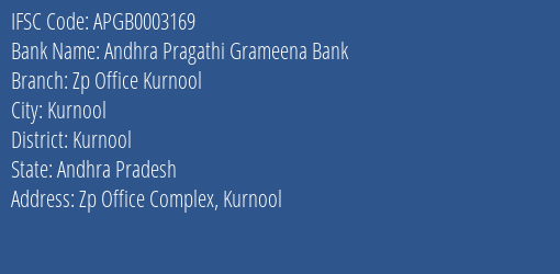 Andhra Pragathi Grameena Bank Zp Office Kurnool Branch, Branch Code 003169 & IFSC Code Apgb0003169