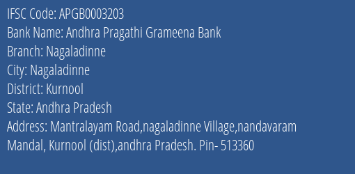 Andhra Pragathi Grameena Bank Nagaladinne Branch Kurnool IFSC Code APGB0003203