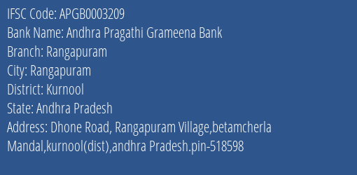 Andhra Pragathi Grameena Bank Rangapuram Branch, Branch Code 003209 & IFSC Code Apgb0003209