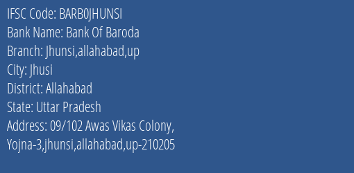 Bank Of Baroda Jhunsi Allahabad Up Branch, Branch Code JHUNSI & IFSC Code Barb0jhunsi